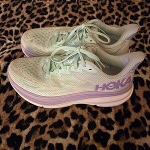 Hoka Clifton 9 Women's Mint and Lavender Running Shoes